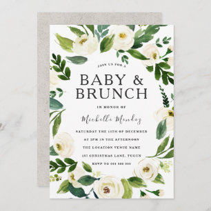 Convites Chá de fraldas branco Floral Wreath Brunch