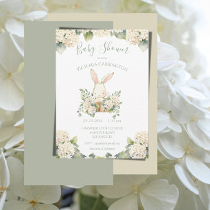 Convites Chá de fraldas Branco Hydrangea Bunny Rabbit