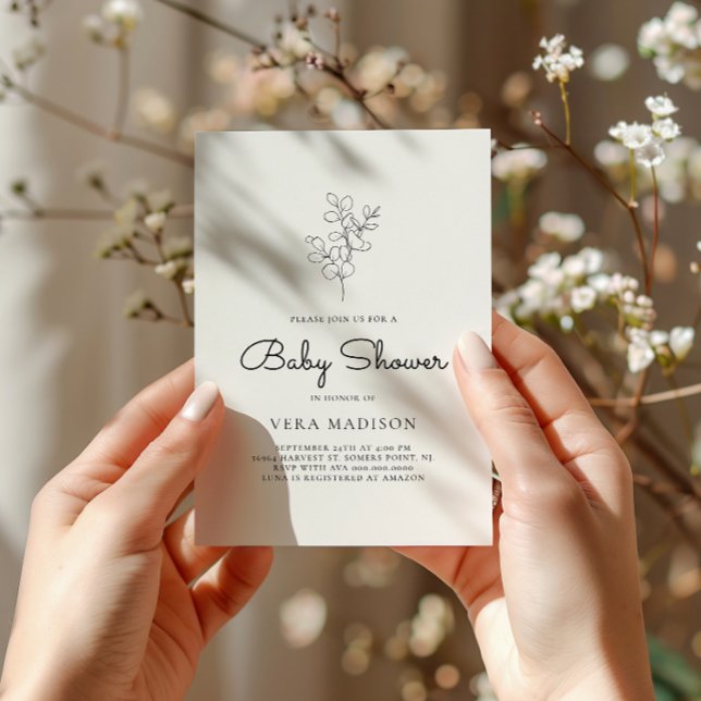 Convites Chá de fraldas branco minimalista (Criador carregado)