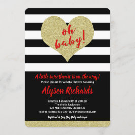 Convites Chá de fraldas branco preto-vermelho