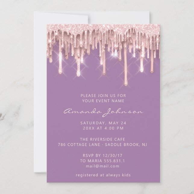 Convites Chá de fraldas Bridal Doce 16.ª Unidade Rosa Roxo (Frente)
