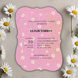 Convites Chá de fraldas brilhante da margarida do Ouro rosa