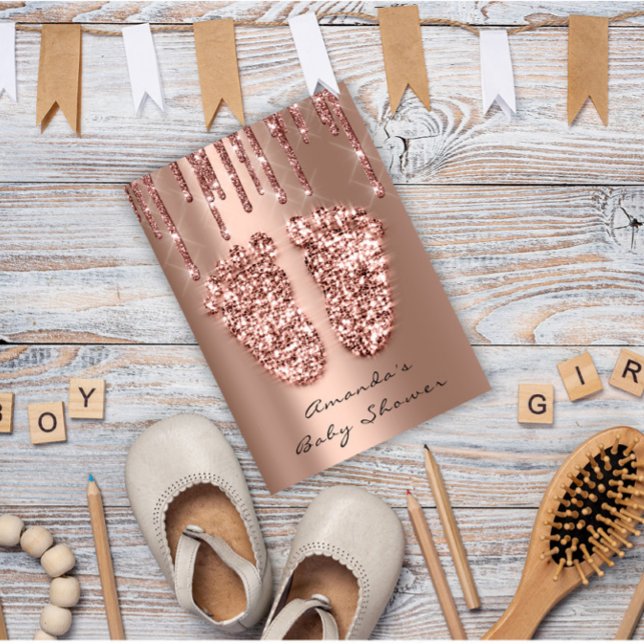 Convites Chá de fraldas Brilhante Rosa Glitter Drives Garot (Criador carregado)