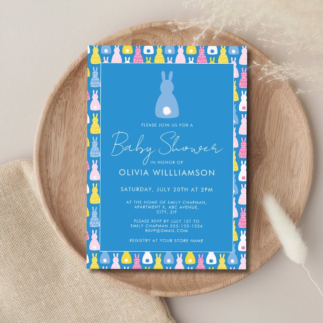 Convites Chá de fraldas Bunny Rabbit Boy (Modern Bunny Blue Baby Shower Blue Invitation. Boy Baby Shower Invitation)