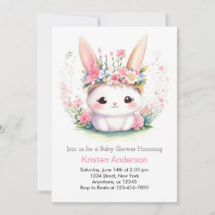 Convites Chá de fraldas Bunny Wonderland Watercolor Girl