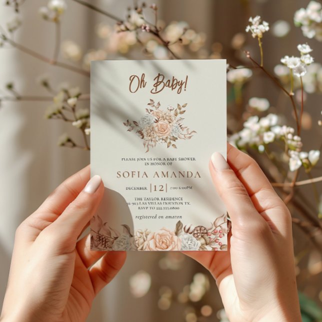 Convites Chá de fraldas Buquê de inverno com Aquarela (Criador carregado)