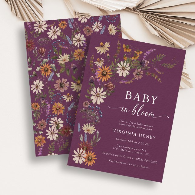 Convites Chá de fraldas Burgundy Bloom (Burgundy Bloom Baby Shower Invitation
)