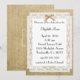 Convites Chá de fraldas Burlap e Lace