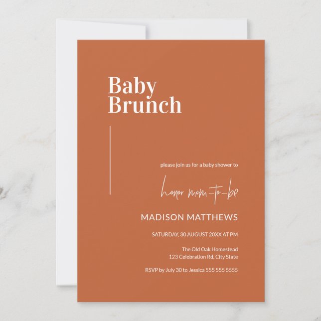 Convites Chá de fraldas Burnt Orange Minimalist Baby Brunch (Frente)