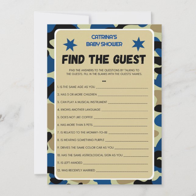 Convites Chá de fraldas Camo Azul - Nome Editável, 5x7 (Frente)