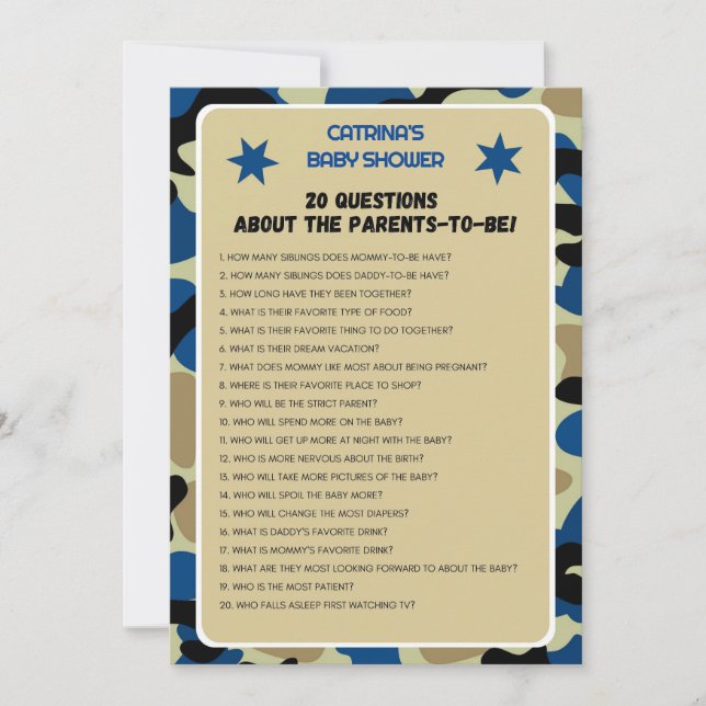 Convites Chá de fraldas Camo Azul - Nome Editável, 5x7 (Frente)