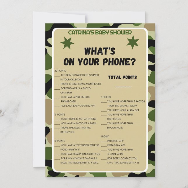 Convites Chá de fraldas Camo - Nome editável, 5x7 (Frente)