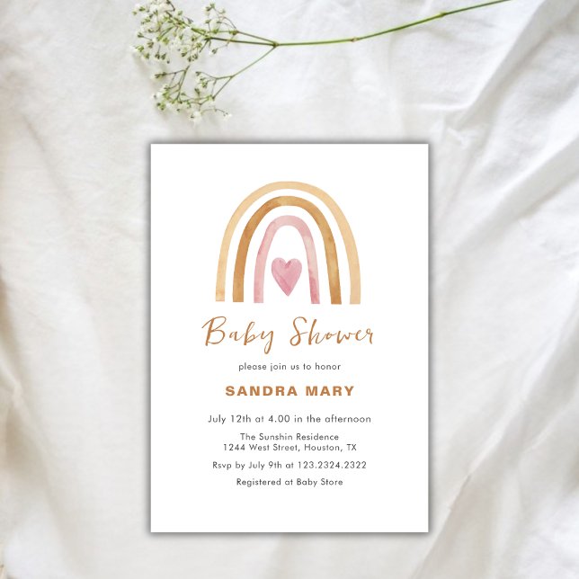 Convites Chá de fraldas Cardíaco Neutral Boho Arco-Íris (Neutral Boho Rainbow Heart Baby Shower Invitation)