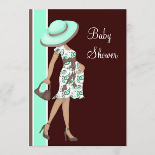 Convites Chá de fraldas castanho chocolate verde da hortelã