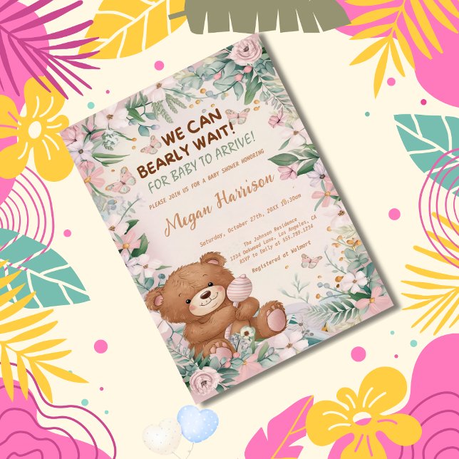 Convites Chá de fraldas castanho-claro do Urso (Criador carregado)