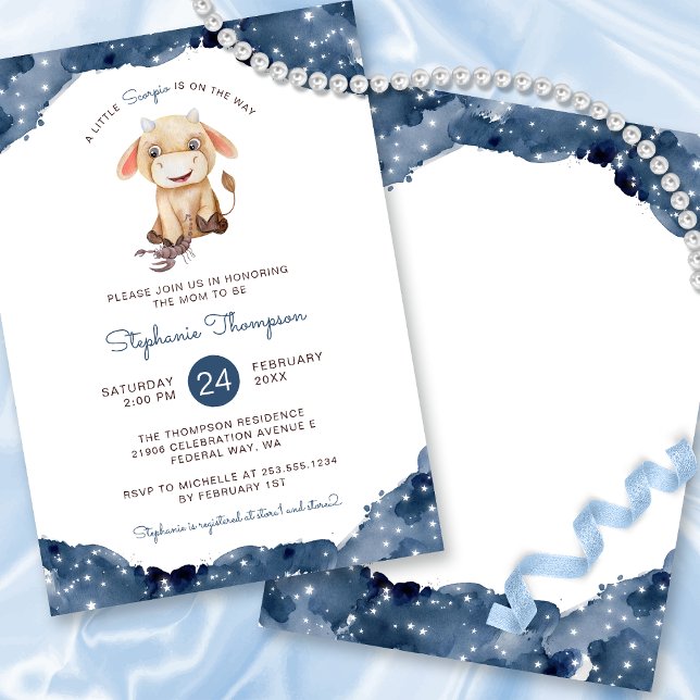 Convites Chá de fraldas Celestial Escorpião Astrologico (Celestial Scorpio Astrology Sign Baby Shower Invitation)