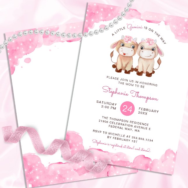 Convites Chá de fraldas Celestial Gemini - Símbolo de Astro (Celestial Gemini Astrology Sign Baby Shower Invitation)
