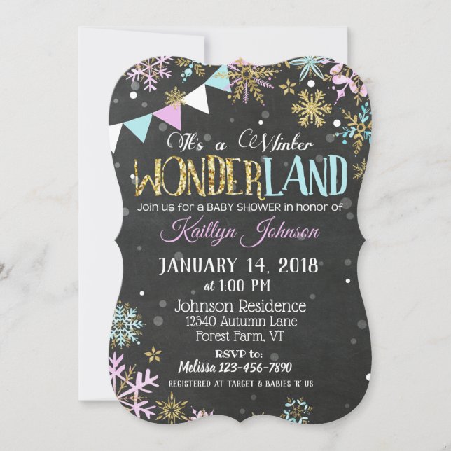 Convites Chá de fraldas Chalkboard de Winter Wonderland Sno (Frente)