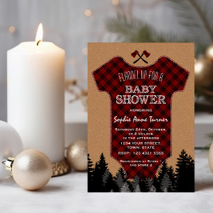 Convites Chá de fraldas Charm Baby Suit Lumberjack Red Buf