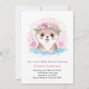 Convites Chá de fraldas Charm Girl de Watercolor Otter
