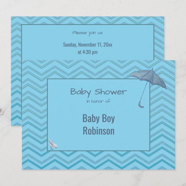 Convites Chá de fraldas Chevron para Baby Boy (Frente/Verso)