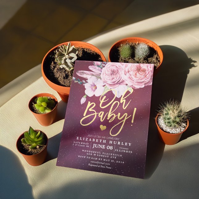 Convites Chá de fraldas Chic Boho Floral Feenas Borgonha Ve (Criador carregado)