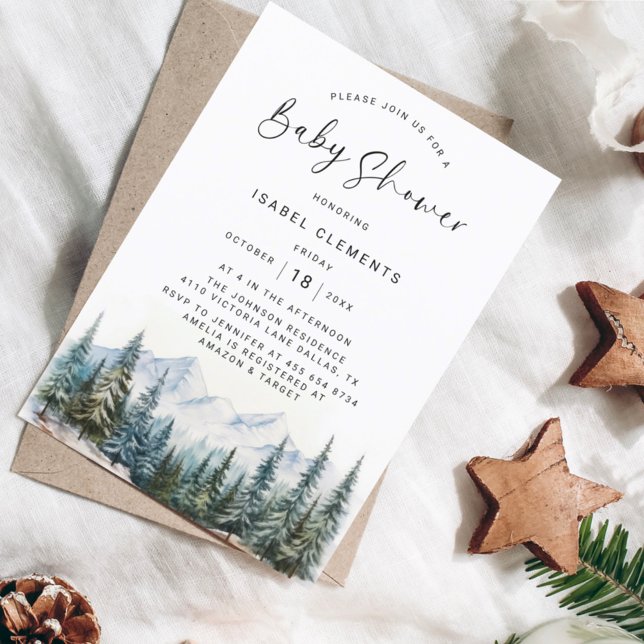 Convites Chá de fraldas Chic de Inverno e Script Moderno (Criador carregado)