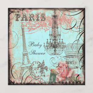 Convites Chá de fraldas Chic Eiffel Tower & Chandelier