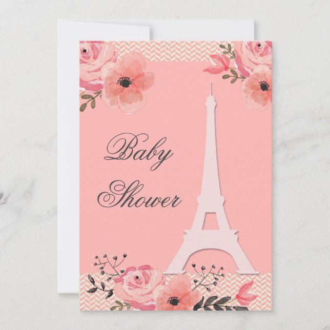 Convites Chá de fraldas Chic Floral Paris Eiffel Tower (Frente)