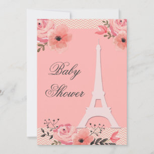 Convites Chá de fraldas Chic Floral Paris Eiffel Tower