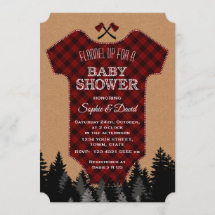 Convites "Chá de fraldas Chic Lumberjack Red Buffalo Baby
