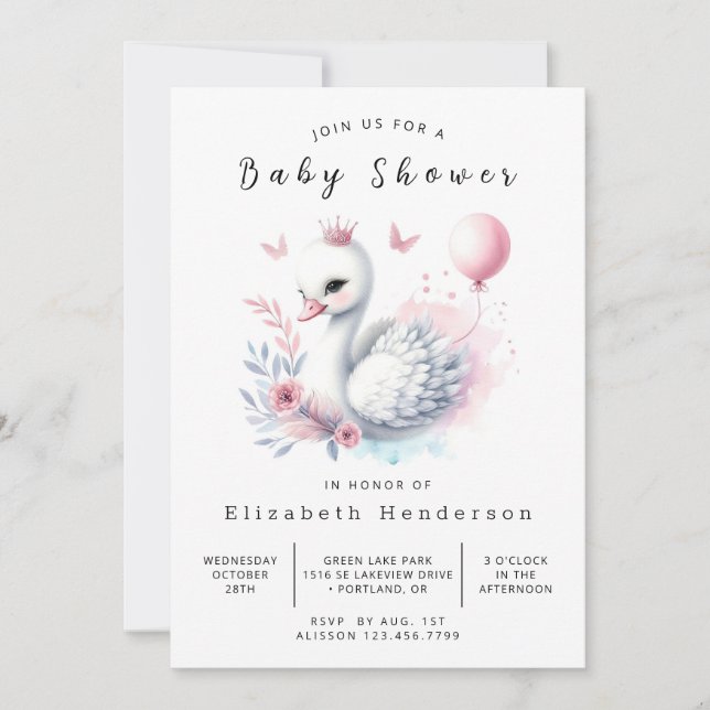 Convites Chá de fraldas Chic Online Swan (Frente)