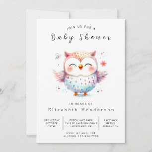 Convites Chá de fraldas Chic Watercolor Owl