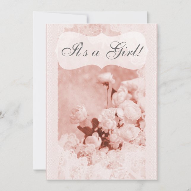 Convites Chá de fraldas Chique de Flores de Pensão Rosa (Frente)