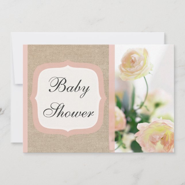 Convites Chá de fraldas Chique Peach Peony Burlap (Frente)