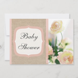 Convites Chá de fraldas Chique Peach Peony Burlap