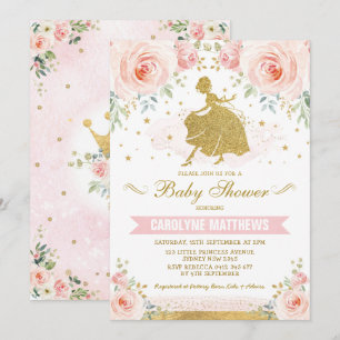 Convites Chá de fraldas Cinderela Princesa Blush Floral