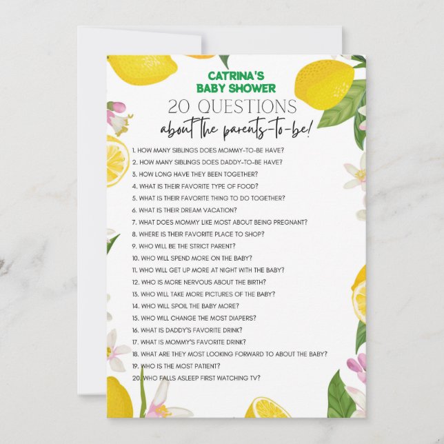 Convites Chá de fraldas Citrus Lemon - Nome Editável, 5x7 (Frente)
