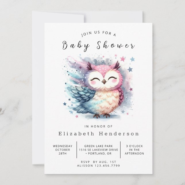 Convites Chá de fraldas Classic Digital Owl (Frente)