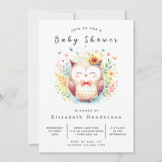 Convites Chá de fraldas Classic Forest Owl (Frente)
