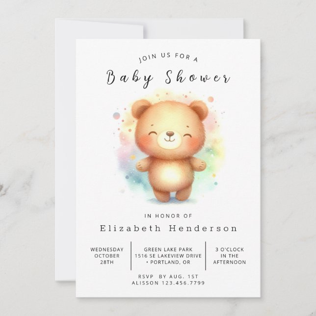 Convites Chá de fraldas Clássico do Urso Boho (Frente)