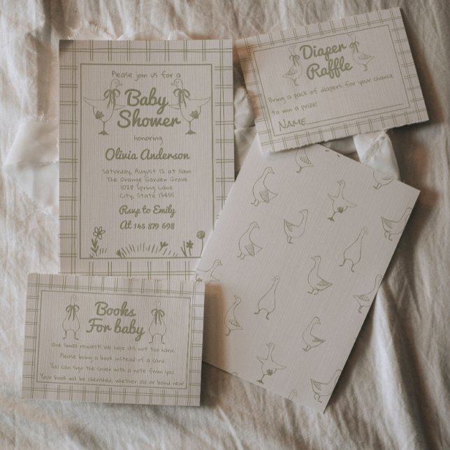 Convites Chá de fraldas Clássico Neutro Verde Desenhado à M (Criador carregado)