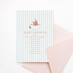 Convites Chá de fraldas Clássico Preppy Seersucker Stripe G