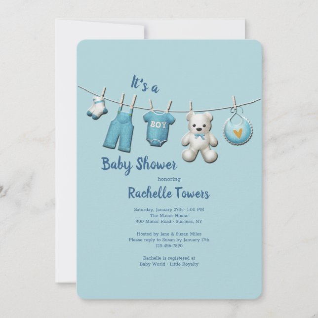 Convites Chá de fraldas Clothesline (Frente)