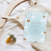 Chá de fraldas Cloud Star Boy Blue Hot Air Balloon