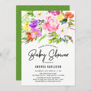 Convites Chá de fraldas Colorida de Primavera de Aquarelas