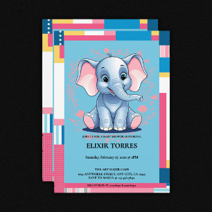 Convites Chá de fraldas Colorido de Elefante Azul