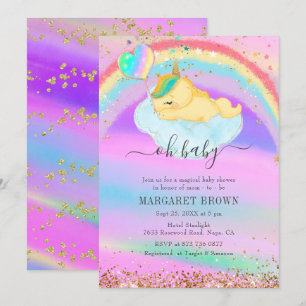 Convites Chá de fraldas Colorido de Glitter Dourado Dormin