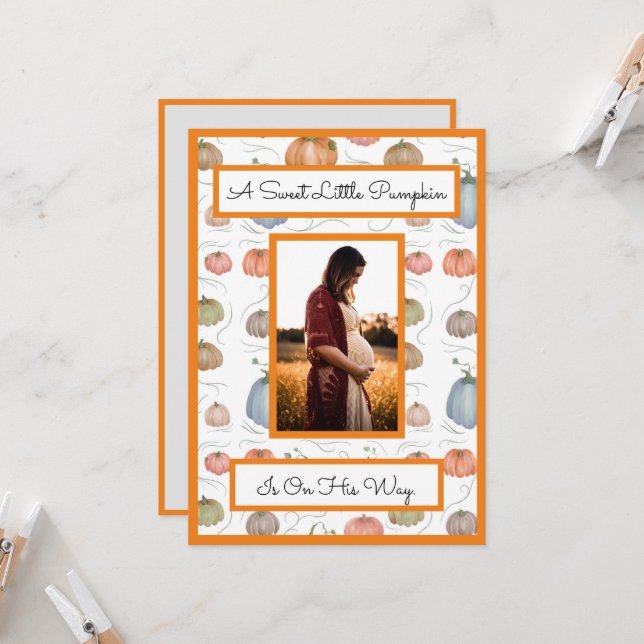 Convites Chá de fraldas Colorido de Pumpkin de Aquarela (Frente/Verso In Situ)