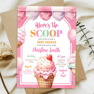 Convites Chá de fraldas Colorido de Sorvete de Pastel Rosa